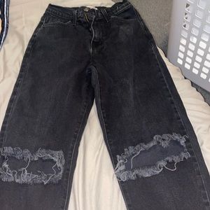 black straight leg high rise jeans